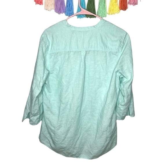 Eddie Bauer Y2K Mint Green Linen 1/2 button 3/4 Sleeve Blouse Shirt Size Medium - Picture 5 of 14